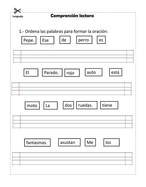 Comprensión lectora ordena oraciones