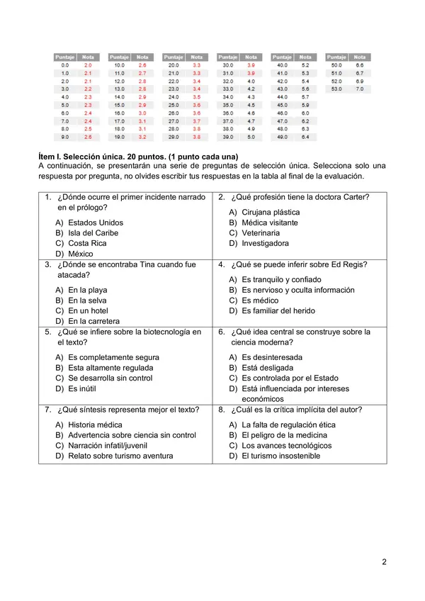 Evaluación - Control lector: Jurassic Park