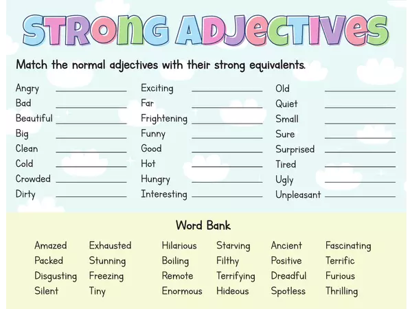 Strong Adjectives Worksheet (with answersheet!)