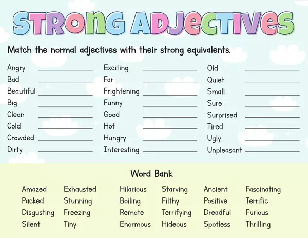 Strong Adjectives Worksheet (with answersheet!)