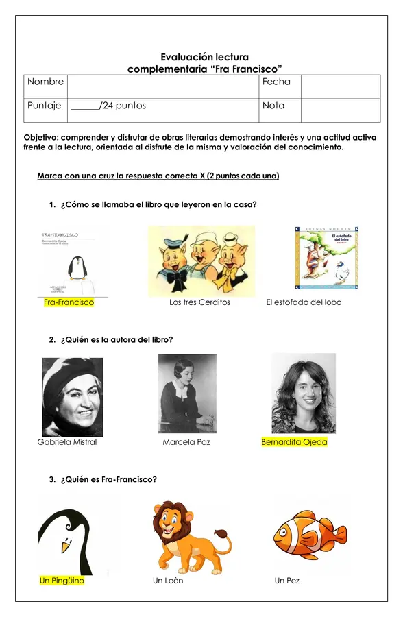 Evaluacion de lectura Fra-Francisco