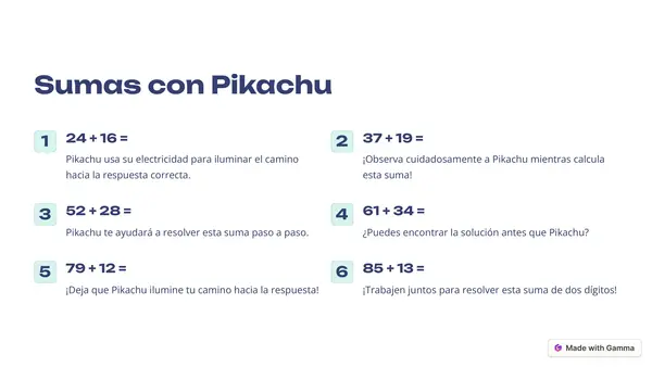 Ejercicios de sumas de 2 dígitos con Pokemon 
