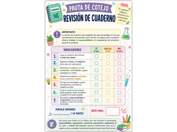 📚 Pauta de Cotejo – Revisión de Cuaderno