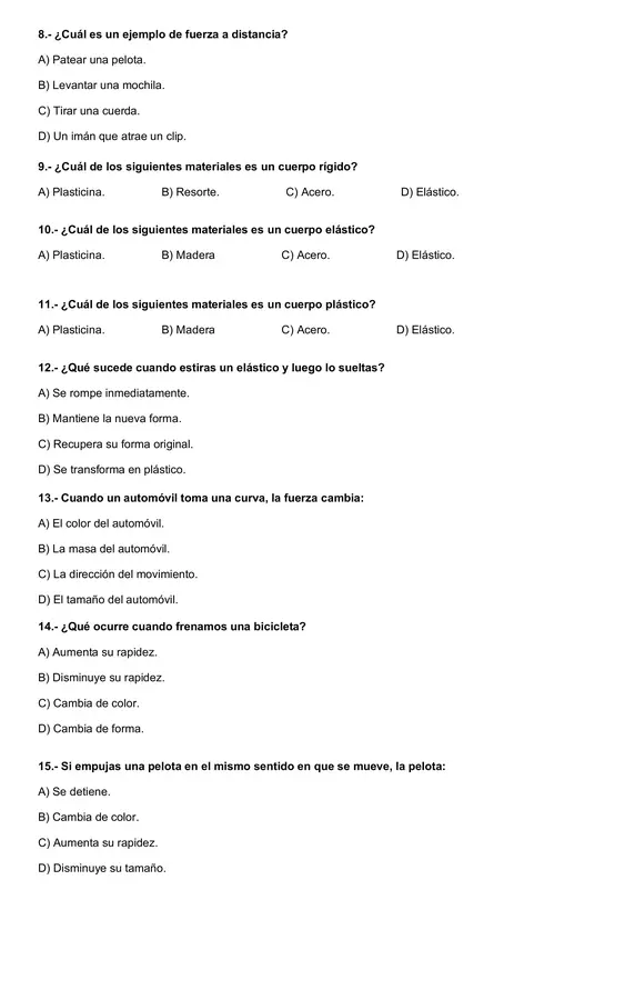 evaluación ciencias naturales la fuerza 