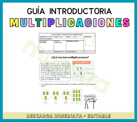 Guía introducción a las multiplicaciones + Tabla pitagórica // OA 5 para 4º Básico. Matemáticas.