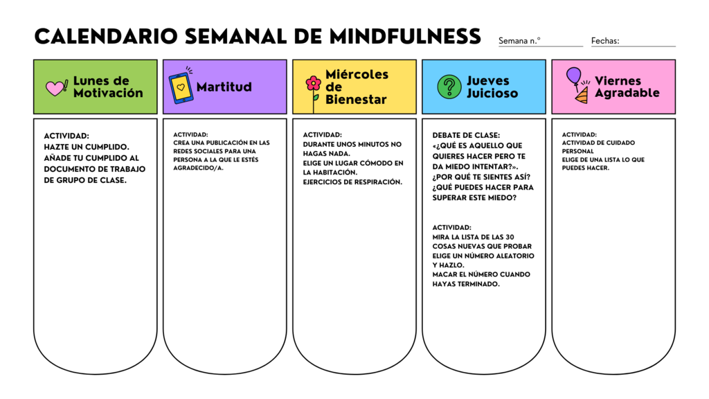 Blanco Colorido Plano Mindfulness Consciencia Social y Emocional Aprendizaje Planificación Lección Clase Semanal Calendario.png