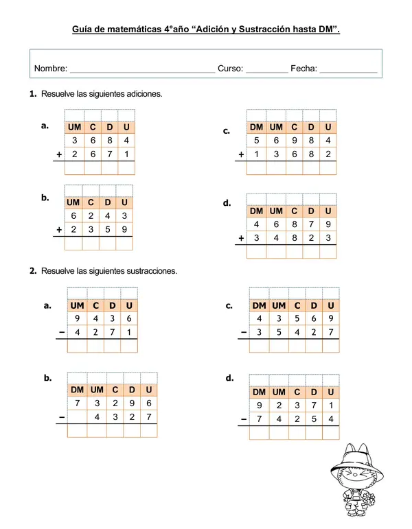 Sumas y Restas con canje hasta DM.
