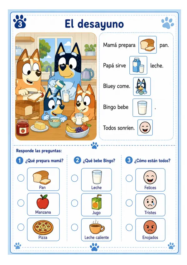 Lectura con pictogramas temática Bluey 