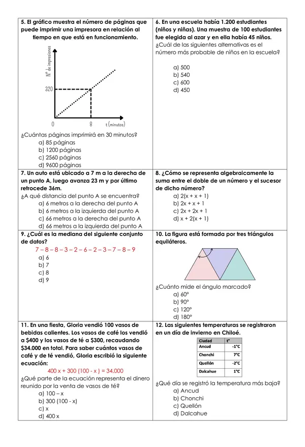 ENSAYO SIMCE OCTAVO BÁSICO MATEMÁTICA + HOJA DE RESPUESTAS + SOLUCIONARIO