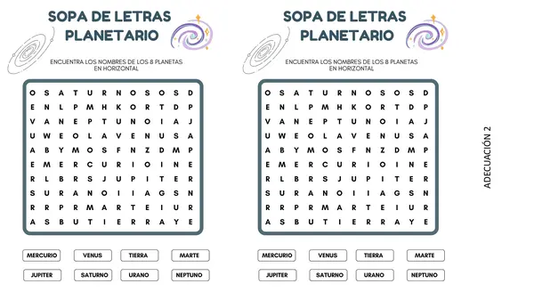 sopa de letras planetario