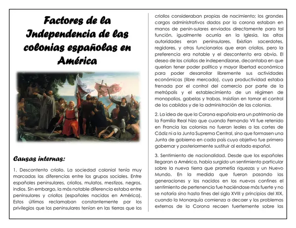 Guía de trabajo - Factores de la Independencia de las colonias españolas en América