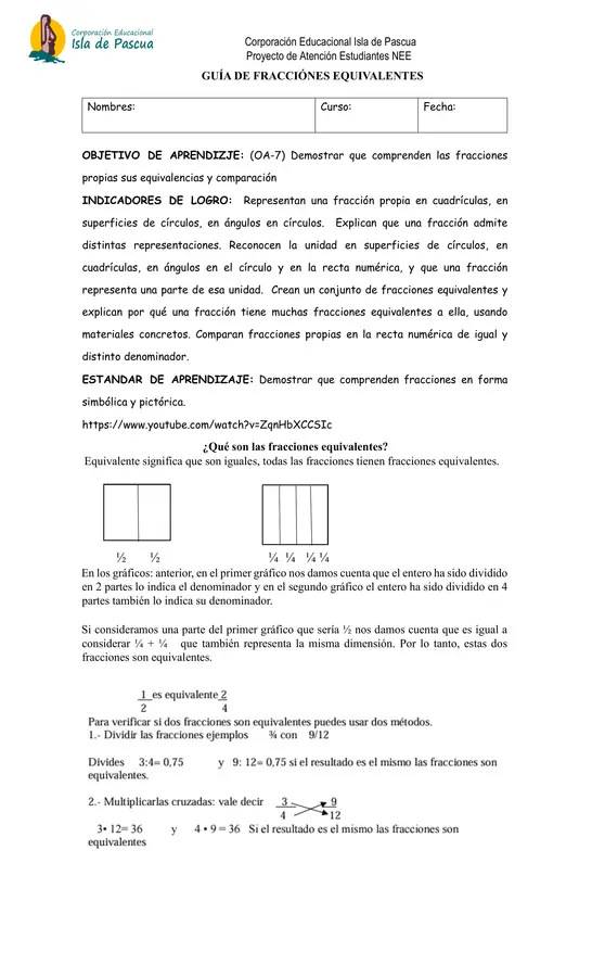            GUÍA DE FRACCIÓNES EQUIVALENTES 