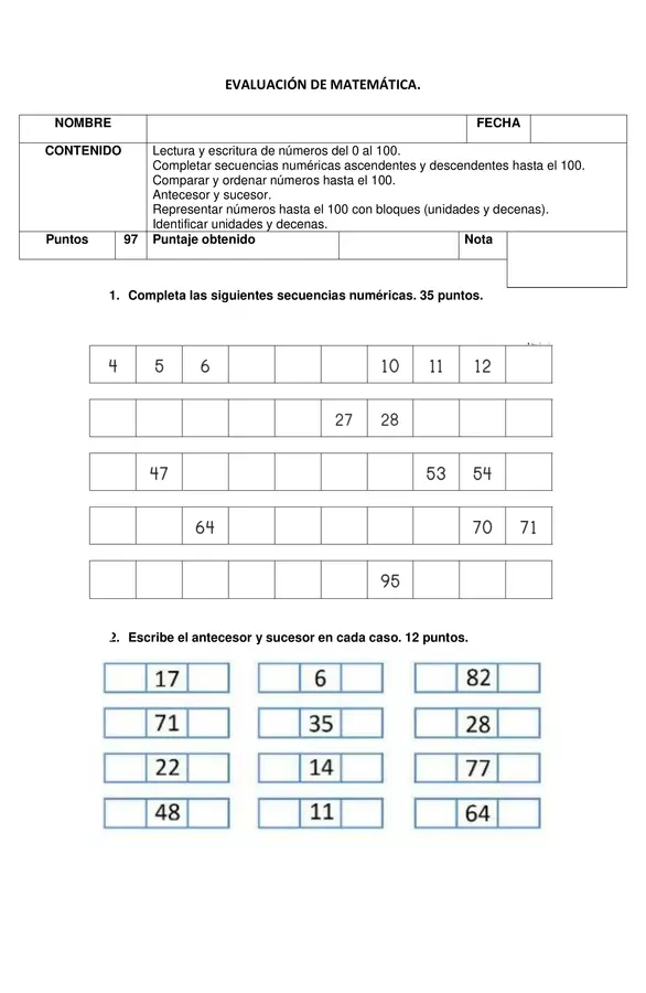 Evaluación Matemáticas