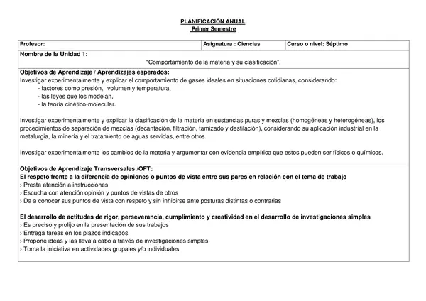 Planificacion Anual SEPTIMO BASICO Ciencias Naturales 