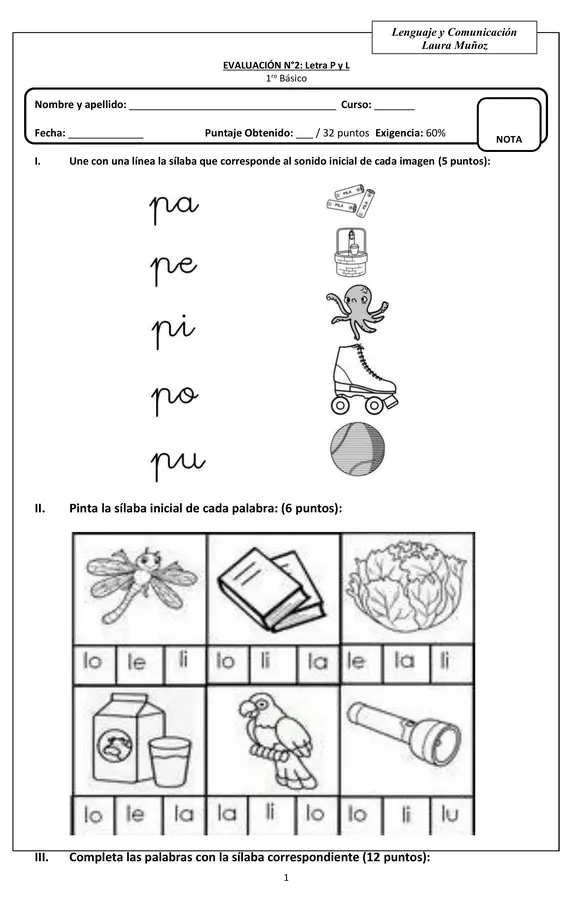 Evaluación de lenguaje consonantes P y L