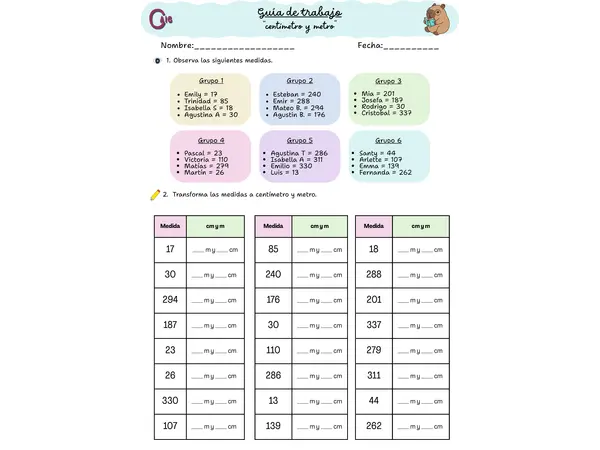 GUÍA DE TRABAJO CENTÍMETRO Y METRO