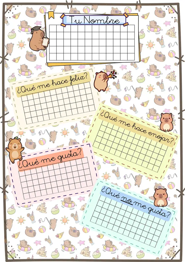 Pack Multi-Color: Ficha de Presentación Capibara (Caligrafía y Emociones)