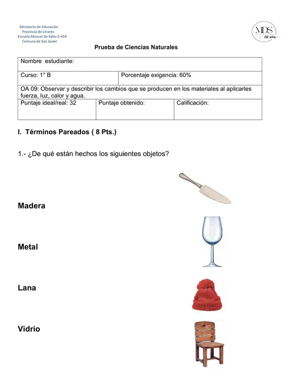 Evaluación tipos y cambios en los materiales