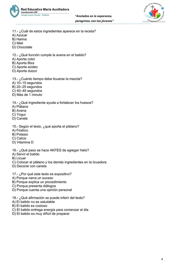 Evaluación Comprensión Lectora Textos Informativos - 5° Básico