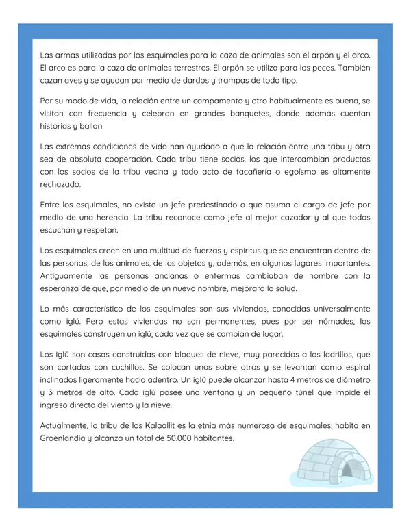 Comprensión lectora: Artículo Informativo - Qué sabemos sobre los esquimales