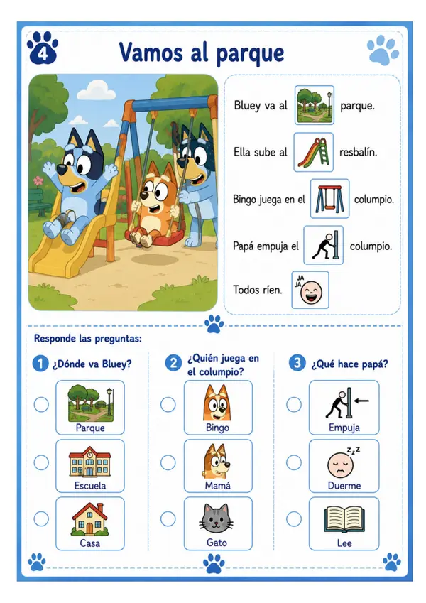 Lectura con pictogramas temática Bluey 