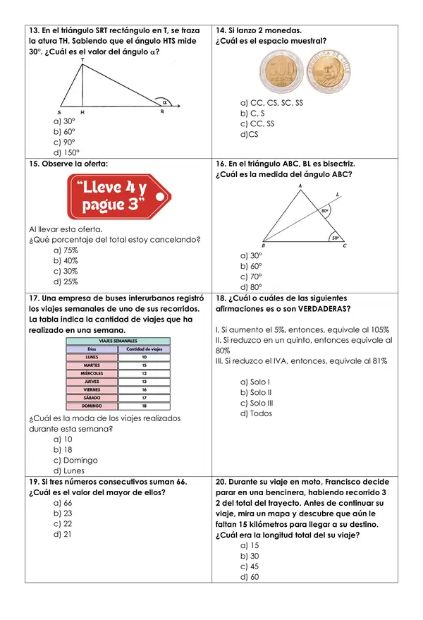 ENSAYO SIMCE OCTAVO BÁSICO MATEMÁTICA + HOJA DE RESPUESTAS + SOLUCIONARIO