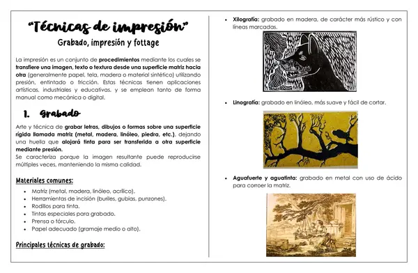 ARTES - Técnicas de impresión: grabado, impresión y fottage