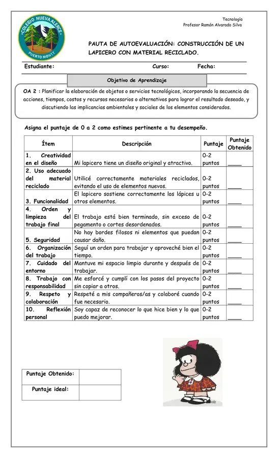 Pauta Autoevaluación Lapicero