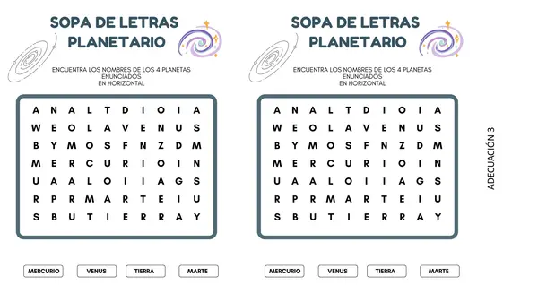 sopa de letras planetario