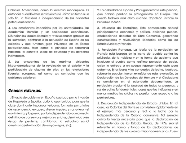 Guía de trabajo - Factores de la Independencia de las colonias españolas en América