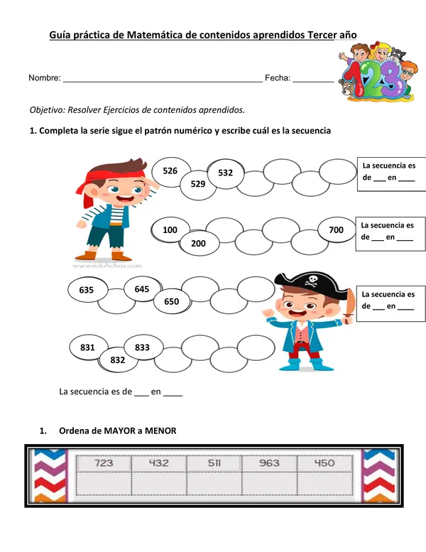 Guía editable operaciones de matemáticas 3° año