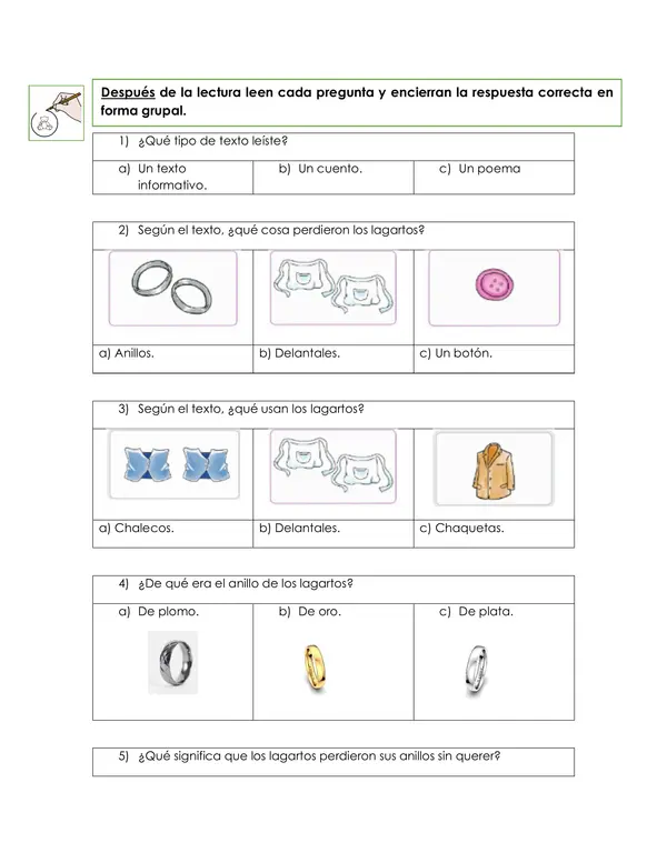 Comprensión lectora "El lagarto está llorando"