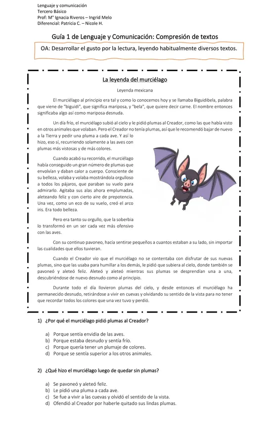 Guía comprensión de una leyenda