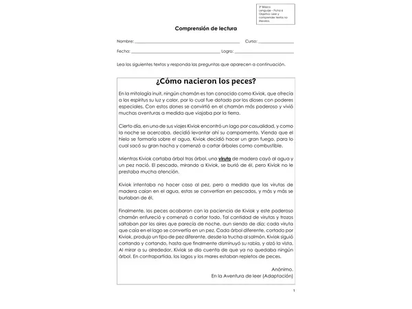 Comprensión de lectura (Mito)