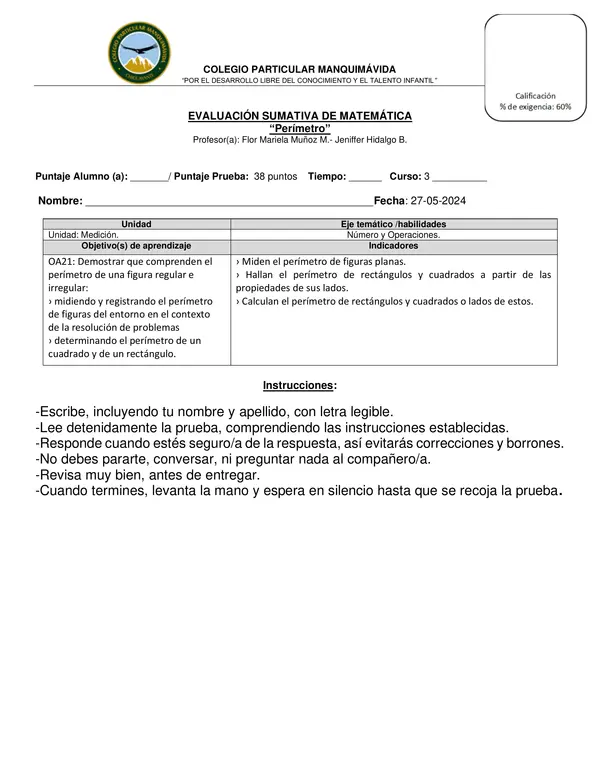 Evaluación de Matemática