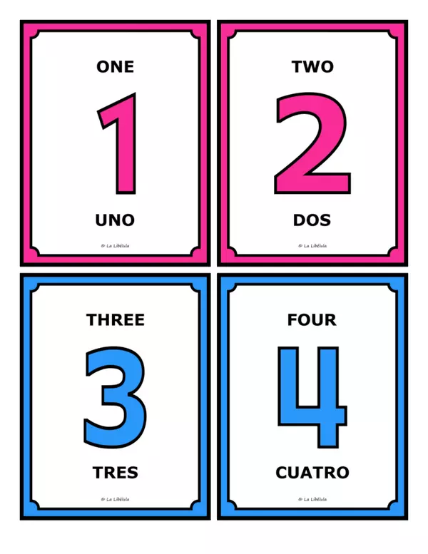 Flash cards numbers 0 to 100 math neon english spanish extra signs