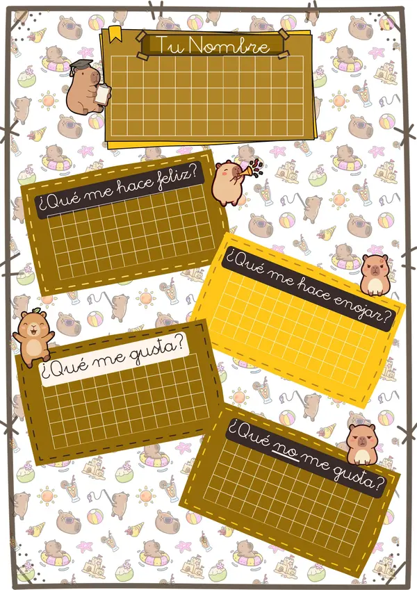 Pack Multi-Color: Ficha de Presentación Capibara (Caligrafía y Emociones)