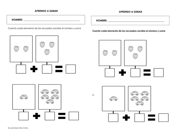 Guia sumas niveles preescolar | profe.social