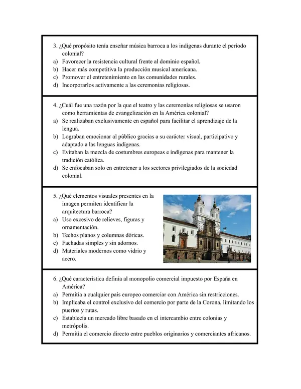 8° Prueba: Arte barroco, monopolio comercial, hacienda, esclavitud, incluye PAUTA 