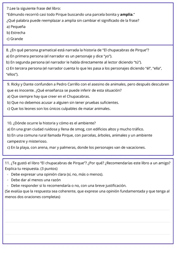 Prueba Plan Lector El chupacabras de Pirque