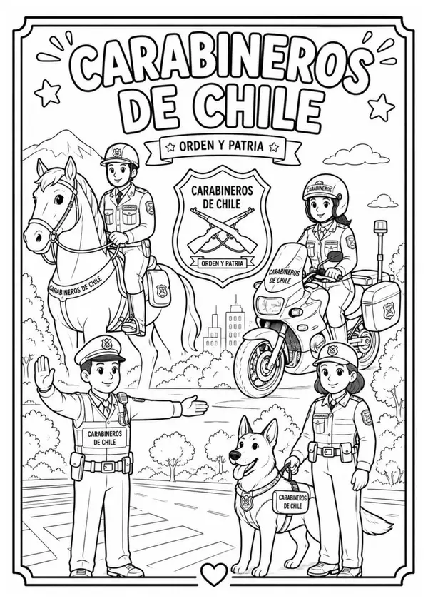Afiche imprimible para colorear: Carabineros de Chile