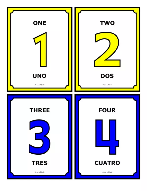 Flash Cards Numbers Tarjetas Ilustrativas 1 a 100 Bilingual Bilingüe Spanish English Español Inglés