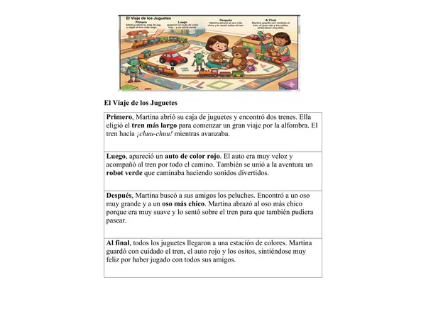 El Viaje de los Juguetes: cuento secuenciado + actividades de comprensión y ubicación espacial