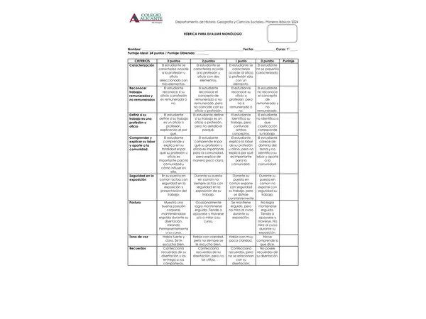 Rúbrica para evaluar profesiones y oficios