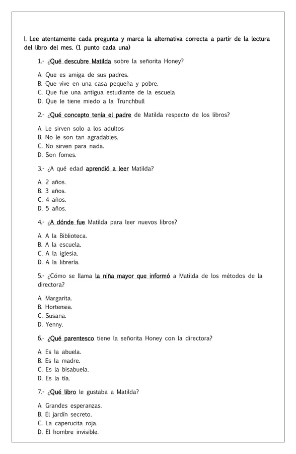 Evaluación Libro Matilda
