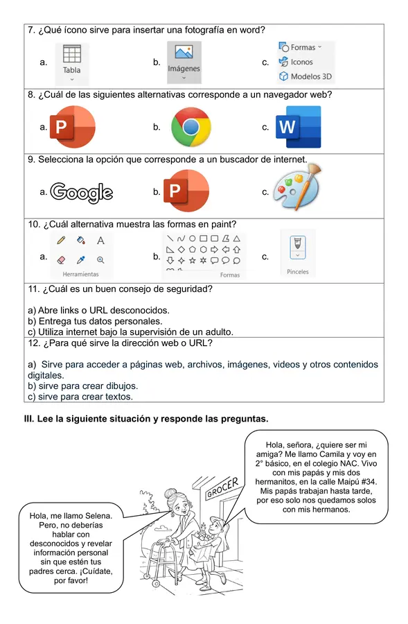 🖥️ Evaluación Sumativa (escrita) de Tecnología para 2° Básico  