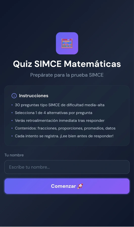 Quiz matemáticas preparación para Simce