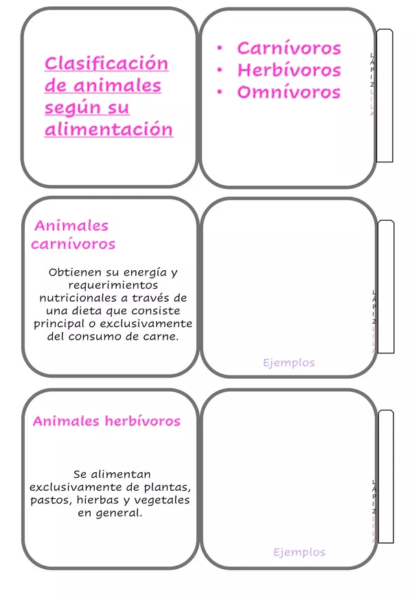 CLASIFICACIONES DE LOS ANIMALES PLEGABLES