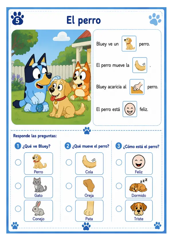 Lectura con pictogramas temática Bluey 