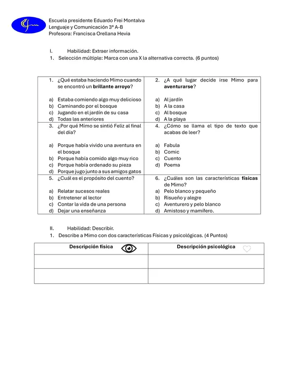 Evaluación Coeficiente 1 “El cuento”
